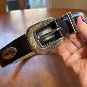 Black Leather Belt with Silver Buckle and Silver Conchos, 40